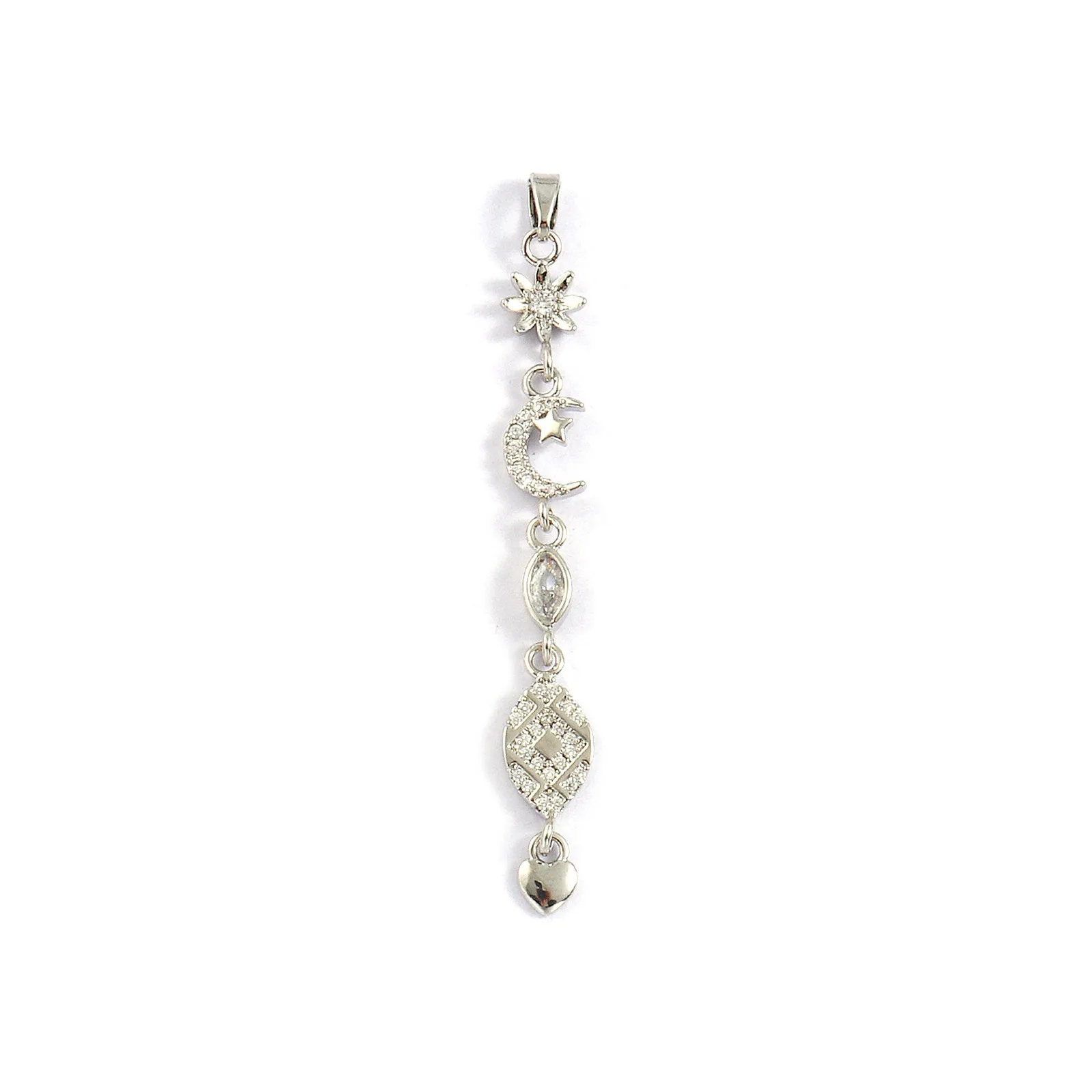 Doreen Box 1pc Exquisite Brass Tassel Charms For Jewelry Making Tassel Micro Pave Clear Cubic Zirconia Pendant DIY Findings