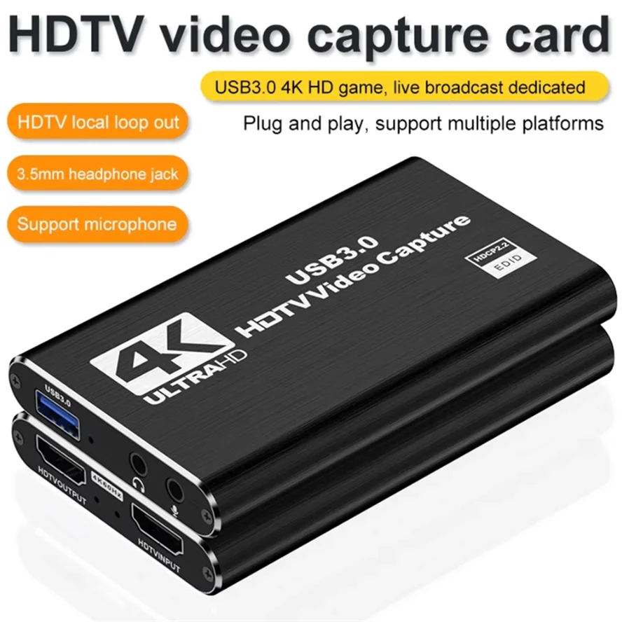 

USB Video Capture Card Box 4K HDMI-Compatible 60Hz 30Hz USB 3.0 1080P 60fps 30fps Live Recorder Grabber Capturer Game Audio Mic