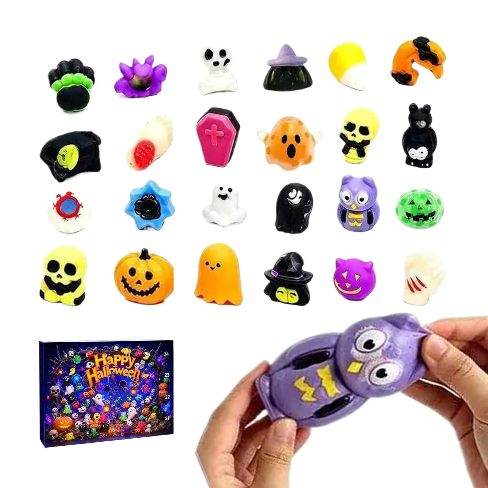 おもちゃ-ハロウィン-カウントダウン-カレンダー-かわいいスクイーズ-ゴースト-バット-ドー-カレンダー-ボックス-24-日間のハロウィン-カウントダウン-子供-大人-学生向け