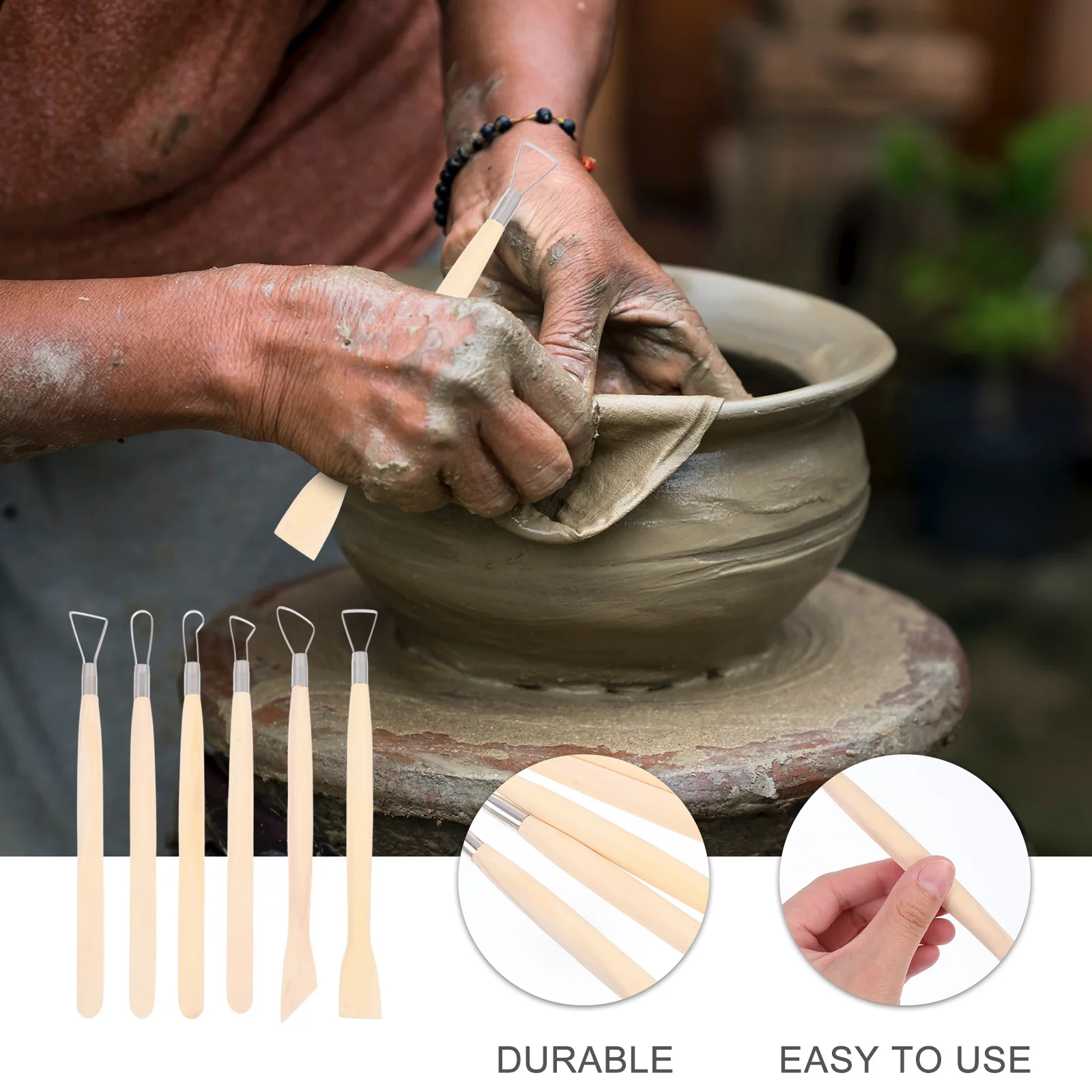 

6Pcs Pottery Carving Tool Set Professional Stainless Steel for Cleaning Creating Decorative Effects Pottery Tool