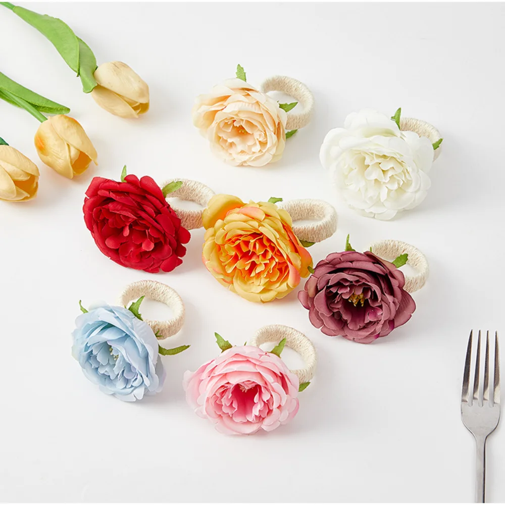 Detailed Rose Napkin Holder Stylish Handcrafted Flower-shaped Wedding Napkin Ring Delicate Floral Napkin Ring for Table Setting