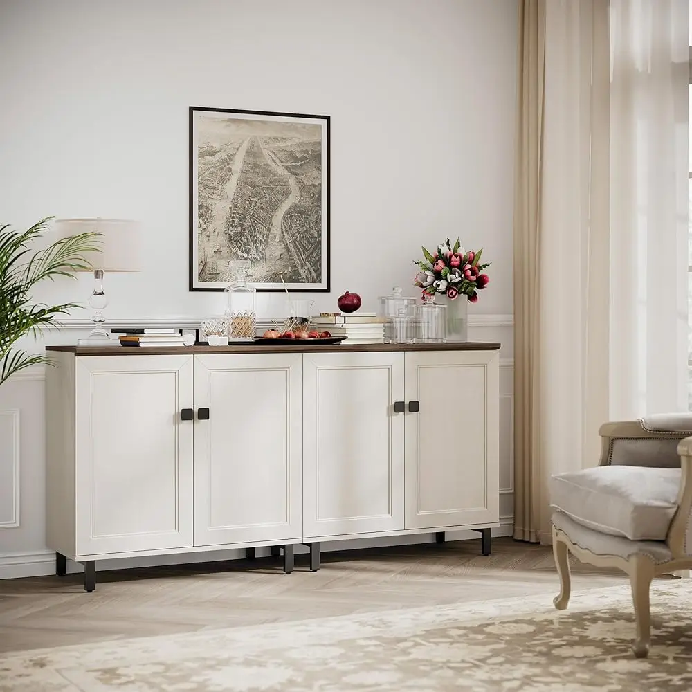 

Buffet Sideboard Cabinet Farmhouse Modern 2 In 1 Storage Cabinet With Adjustable Shelves For Kitchen, Coffee Bar, Living Room,