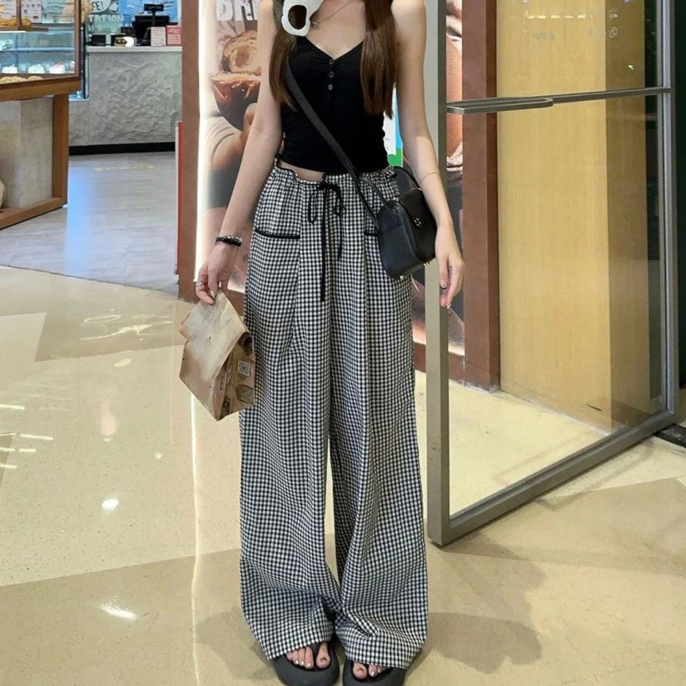 أسود ارتفاع الخصر واسعة الساق عارضة واسعة الساق Microelasticity البوليستر النسيج S-XL حجم العلامة جميع الفصول ارتداء اليومي