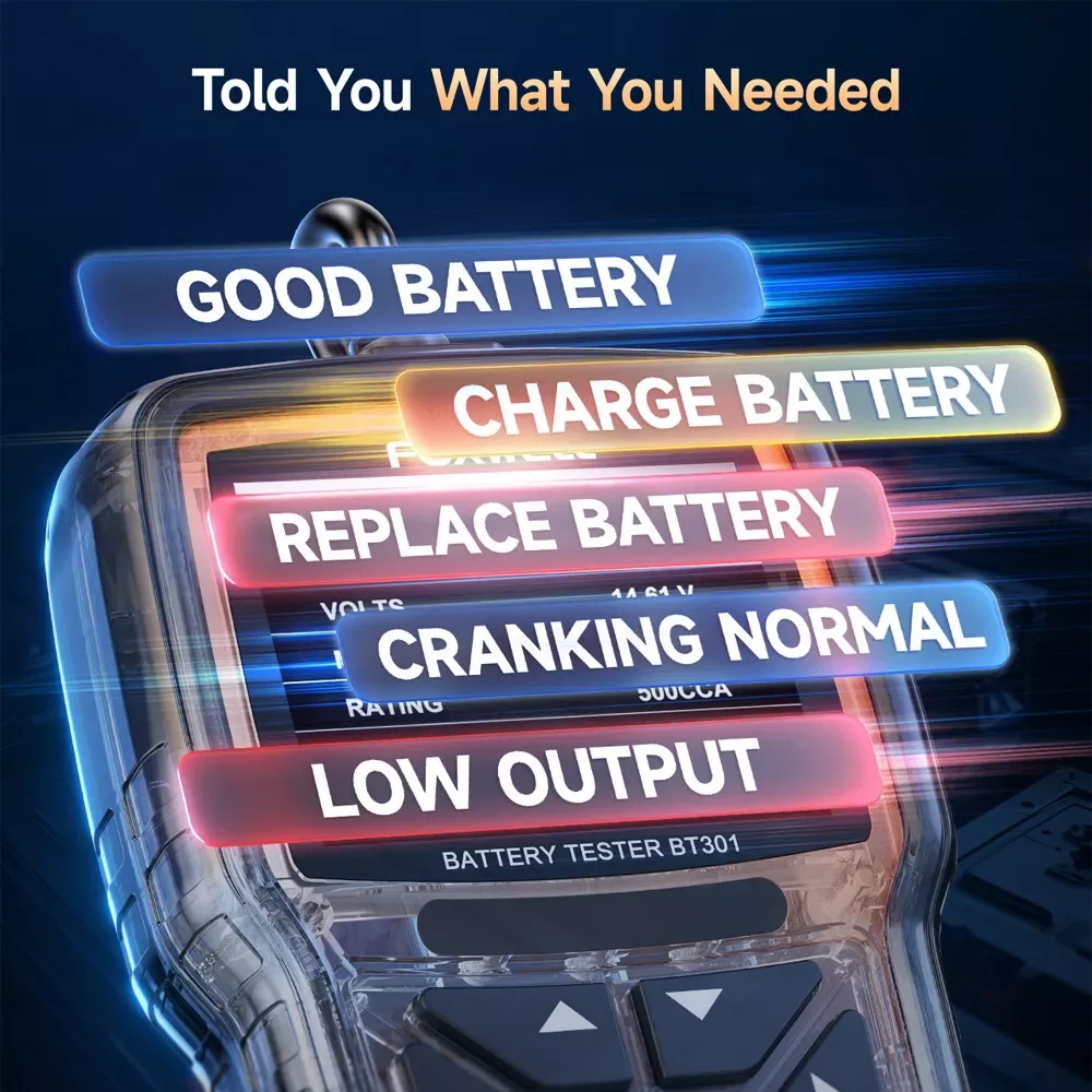 FOXWELL BT301 12V Car Battery Tester Automotive Battery Analyzer Load Tester 100-2000CCA Digital Cranking Charging Alternator