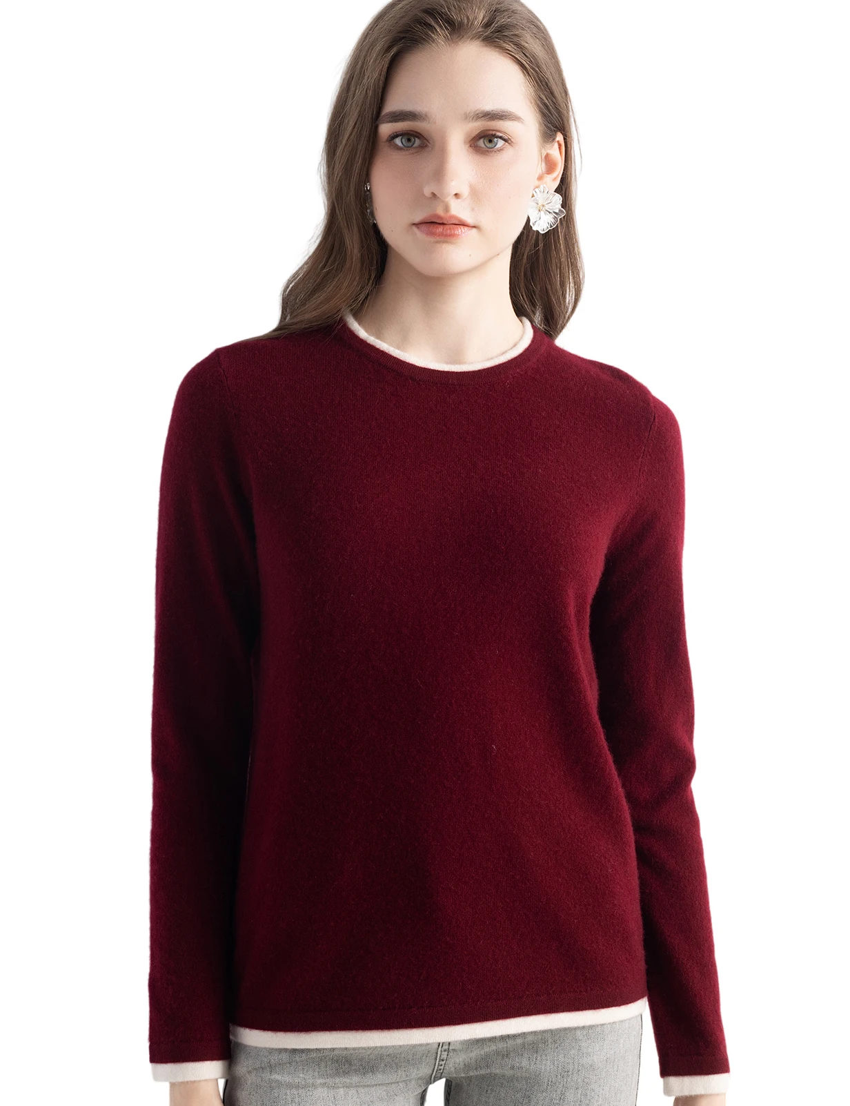 

Women's Sweater 100% Pure Cashmere Sweater Fall Winter O Neck Long Sleeve Pullover New Knit Tops Two Fake Pieces Women Clothing