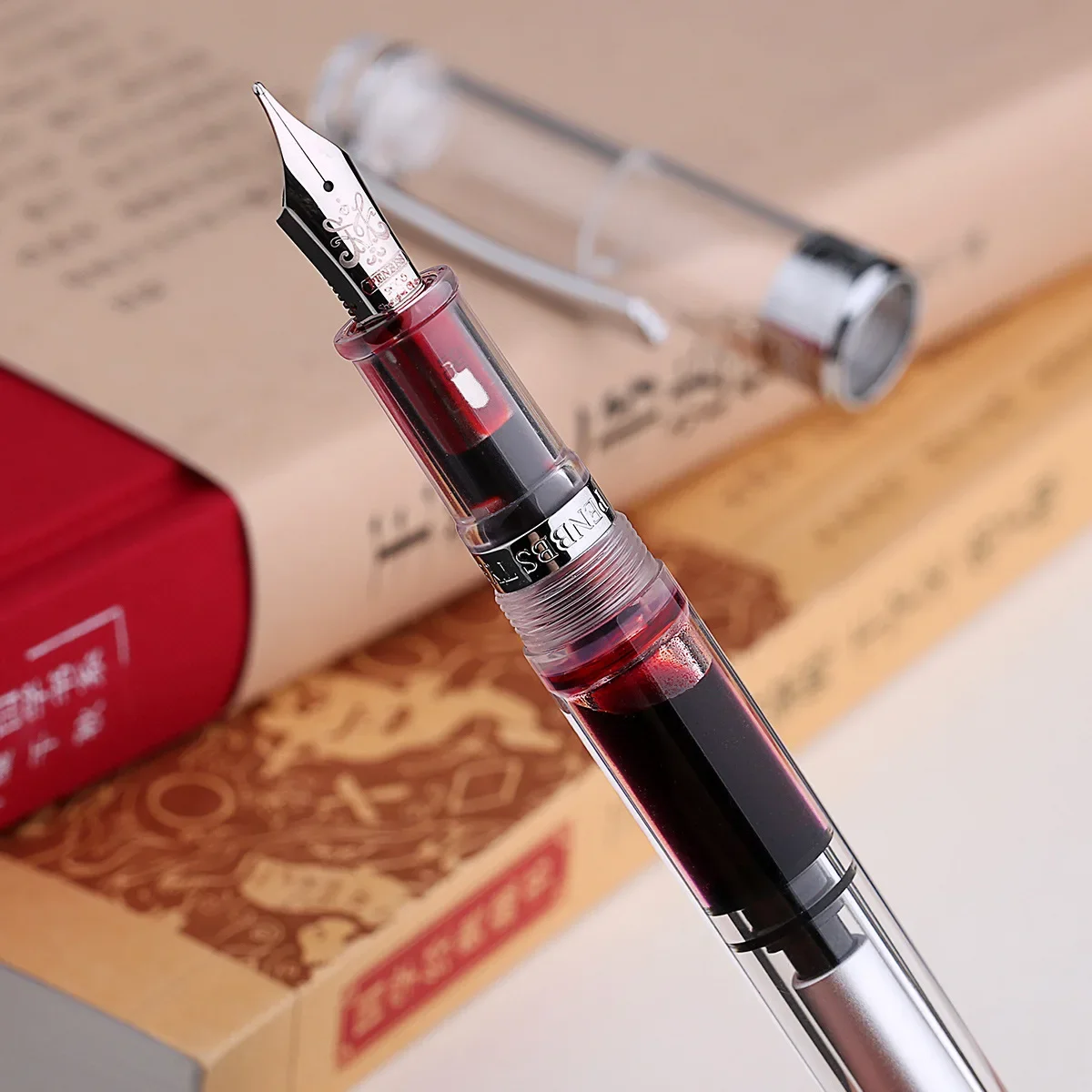 PENBBS 556 Piston Fountain Pen Blade/Round Nib Ink-absorbing Pen Large Capacity Transparent Acrylic Business Writing Gift Pen