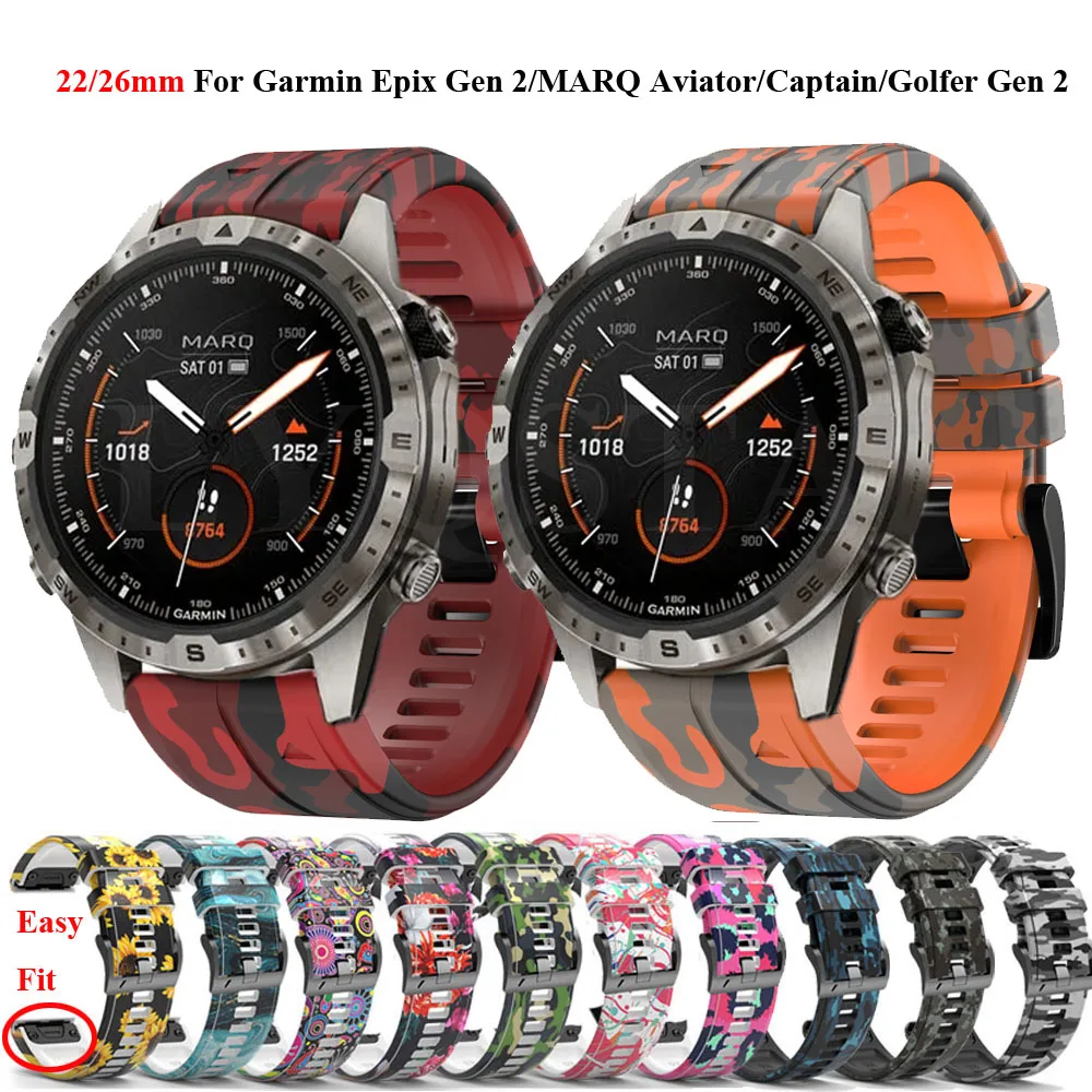 Pulseira camuflada de silicone, 26 22mm, para garmin 7x 7/epix/marq aventureiro/atleta/golfer/capitão/avator gen 2, pulseira quickfit