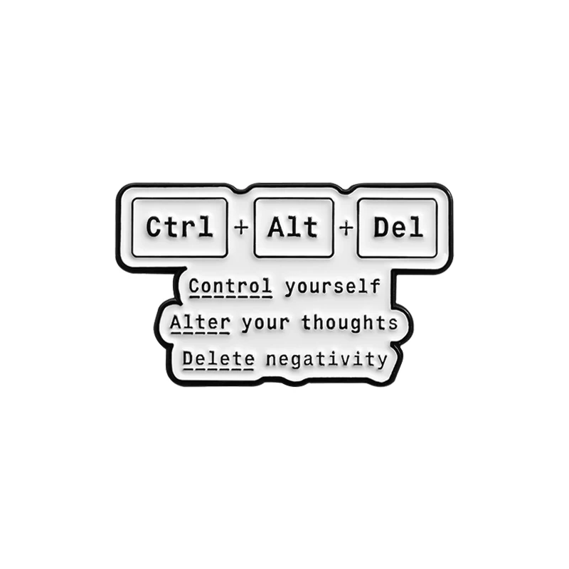 Control Yourself Alter Your Throughts Delete Negativity Enamel Pins Creative Phrase Brooches Lapel Badge Punk Jewelry Gift for F