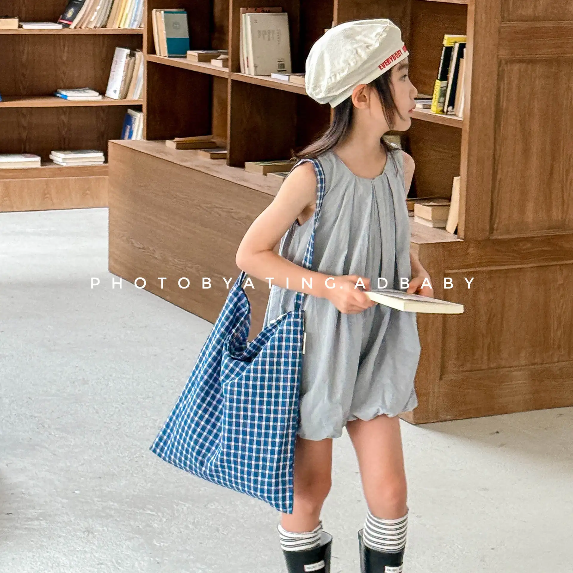 2025 Summer New Girls Fashion Plaid Jumpsuit Cotton Children Casual Overalls Kids Sleeveless Jumpsuit Baby Girl Loose Clothes