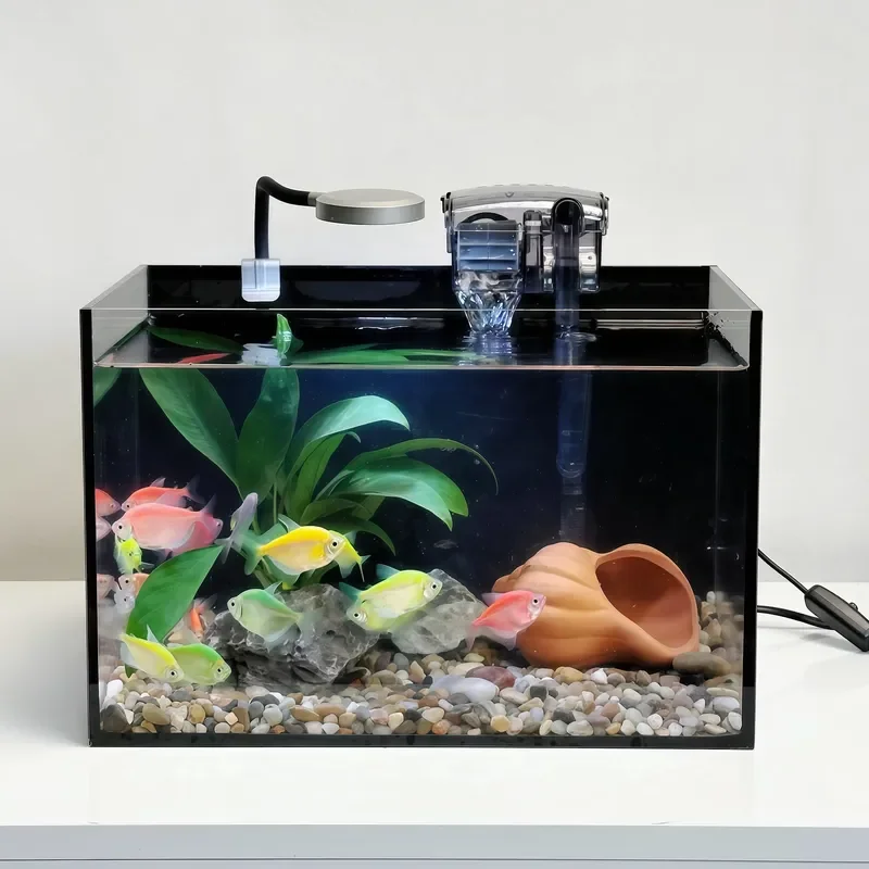 High Quality Glass Desktop Fish Tank Black Rear Filter Mini Aquarium Ultra Quiet Pump Nano Bucket Fish Tank Ecosystem