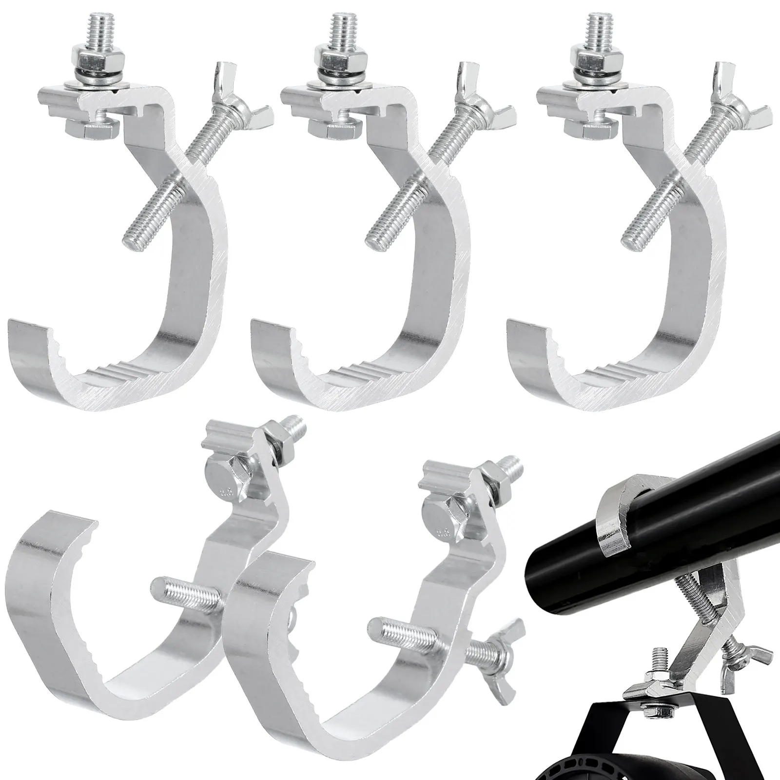 

6Pcs Aluminum Lighting Truss Clamps Stage Light Hooks Wrap-Around Heavy Duty Mount with Non-Slip Ridges for Moving Head