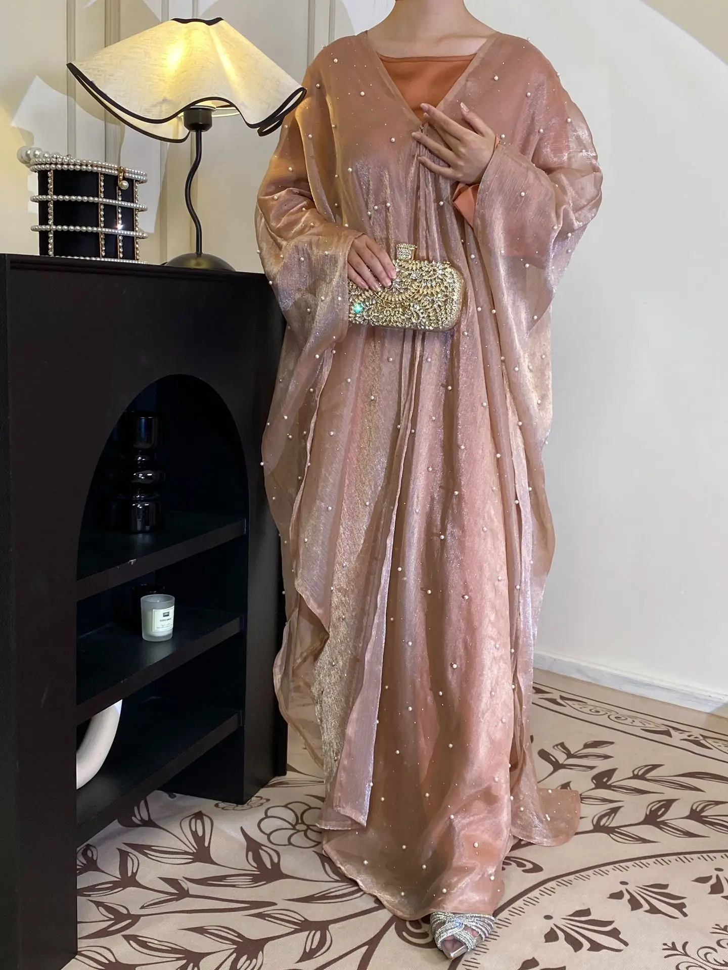 Vestidos Abayas musulmanes, traje para mujer, Vestidos de fiesta eid, conjuntos de 2 piezas de perlas, Ramadán, Marruecos, Dubái, vestido largo árabe, conjunto de caftán
