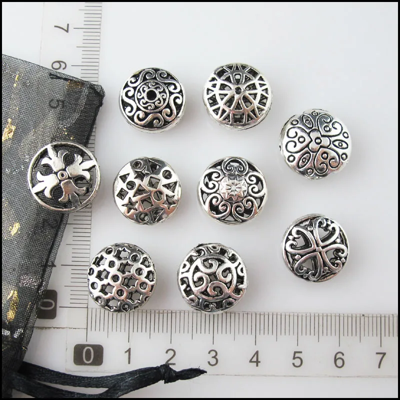 Fashion New 8Pcs Round Flat Flower Heart Stare Knot Morning Glory Charms Tibetan Silver Plated Spacer Beads