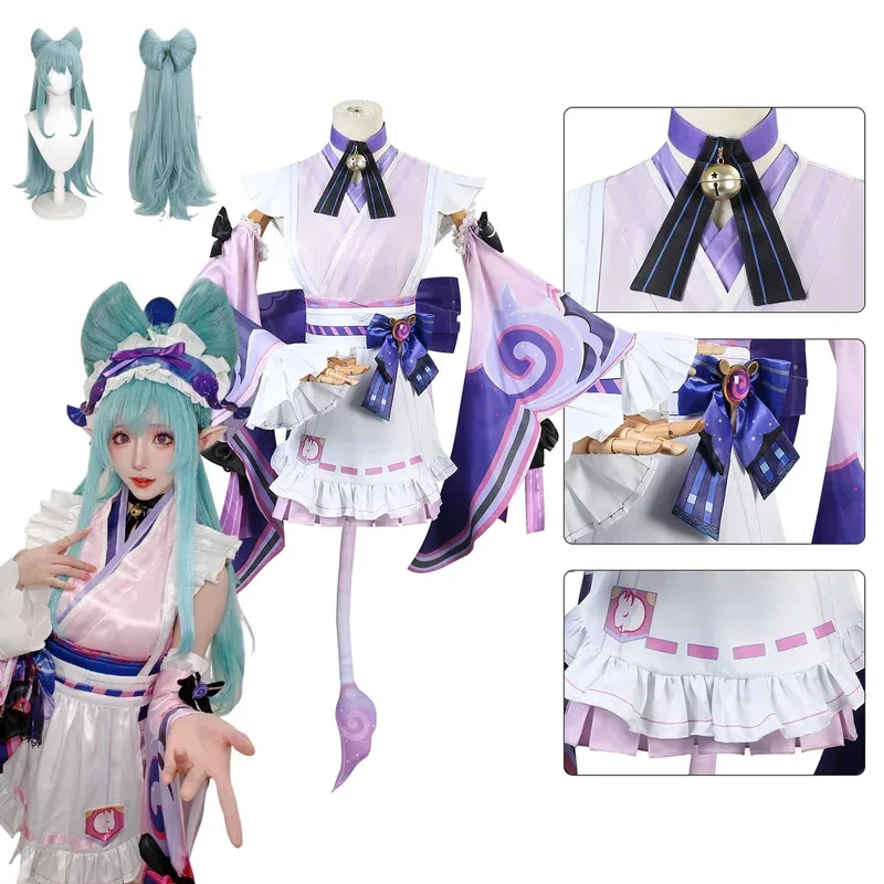 

Genshin Impact Юмакаки Мизуки Косплей Костюм Парик Платье Головные Уборы и Носки Униформа Комплект для Женщин и Девочек Вечеринка Хэллоуин