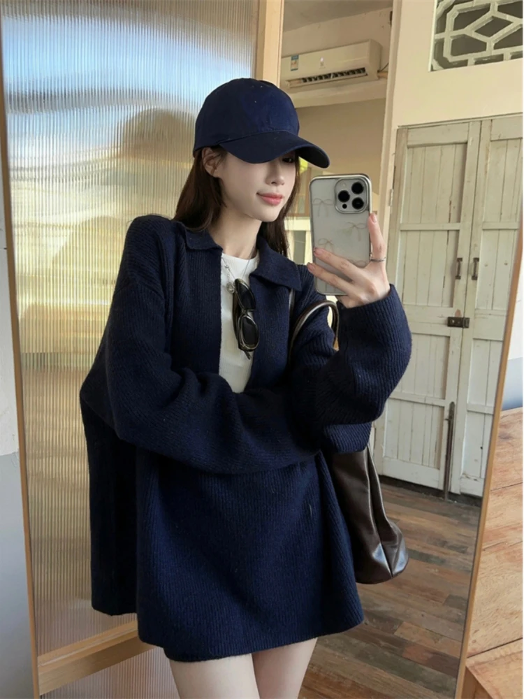 Solid Oversized 2024 Women Clothing V-neck All Match Jumper Pull Femme Fashion Casual Knitted Sweater Autumn Tops Sueter Mujer