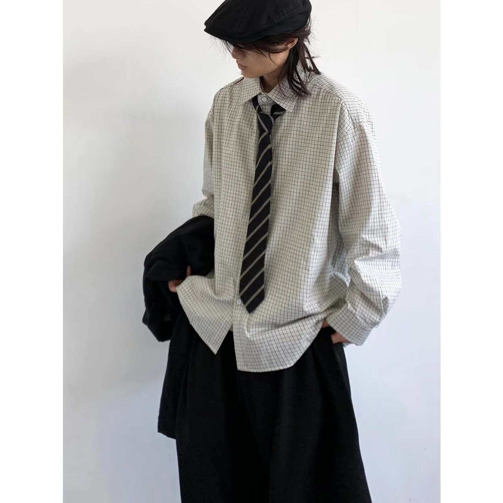 

Осень-зима, большой размер, клетчатая мужская тонкая длинная верхняя одежда све, кардиган, дышащее волокно из полиэстера Ci Walk Sle