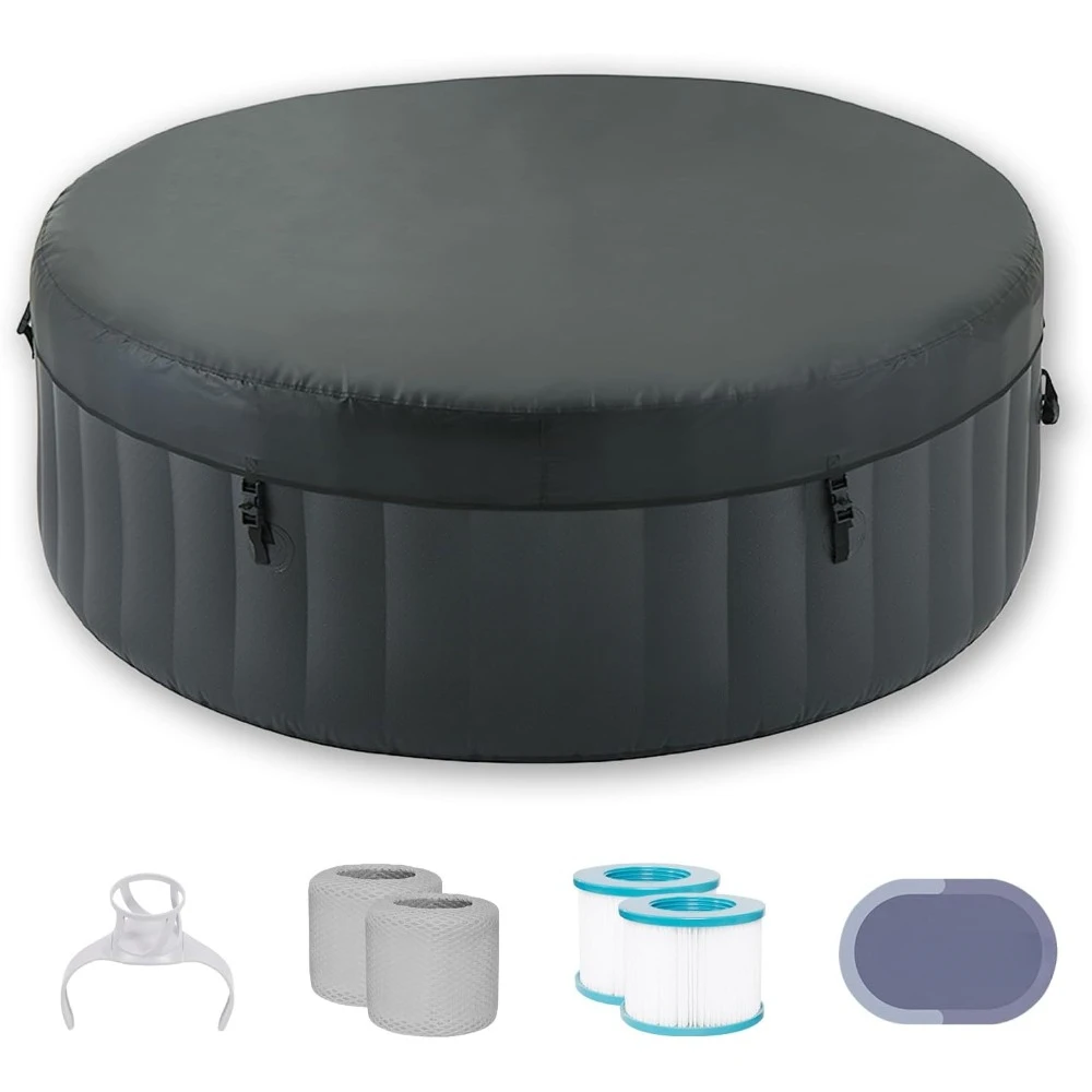 Inflatable Hot Tub 2-4 Person, Blow Up Hottub Portable Spa Square Outdoor Hottub, 110 Bubble Air Jets, Cover, 2 Filter Cartridge