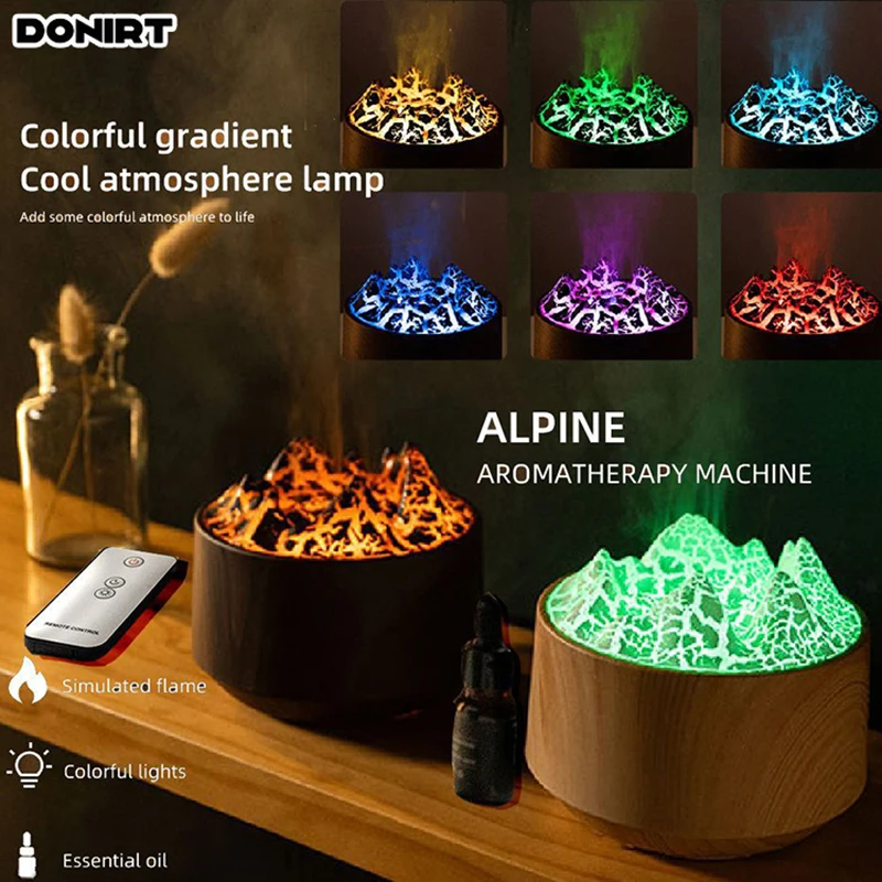 

Новый увлажнитель воздуха для ароматерапии с древесным зерном, домашний офис, настольный красочный увлажнитель пламени с огнями, машина для ароматерапии