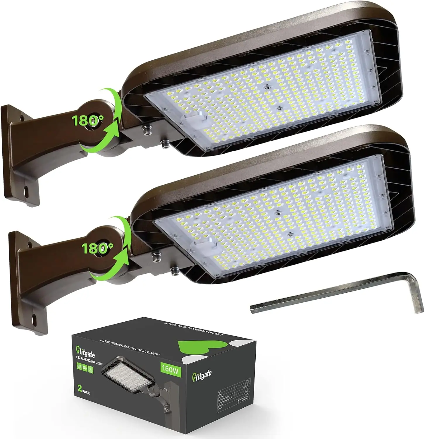 

150W LED Shoebox Light, 22500LM Adjustable Arm with Photocell, IP65 Waterproof for Yard Roadway - 2 Pack