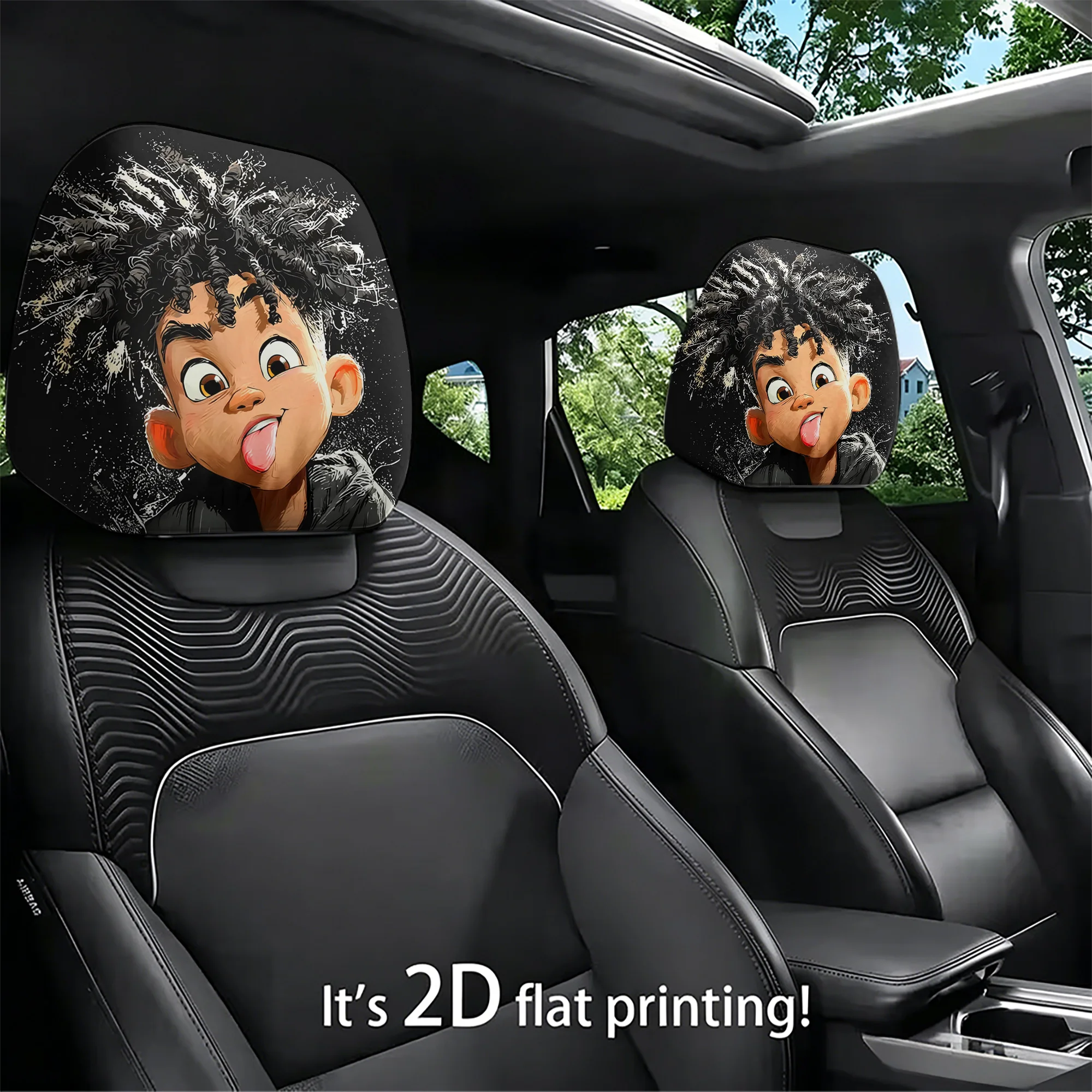 2pcs Car Headrest Covers with Animated Character Designs, adding a cool and expressive vibe to your car’s interior. Filling not