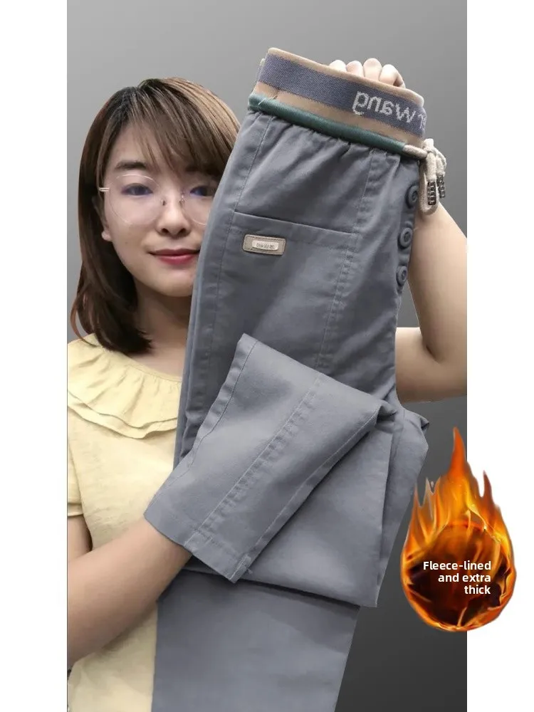 Thiened Fce Gevoerde Harlan Jeans Hoge Taille Lange Broek Pendelen Sle Koreaanse Faion Herfst Winter Seizoen Label Verwijderd