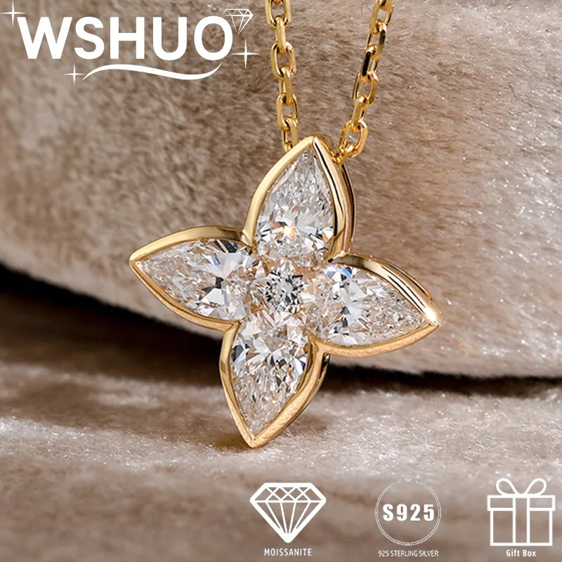 

2.1cttw All Moissanite Four Leaf Flower Necklace 100% S925 Silver Pear Cut Diamond Pendant Women's Necklace Fine Jewelry Gifts