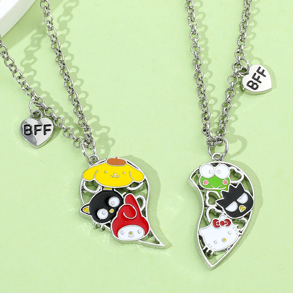 2pcs Hello Kitty Melody Couple Set Necklace Anime Cartoon Peripheral Heart Hollow Out Pendant Neck Chain Festival Gift for Lover