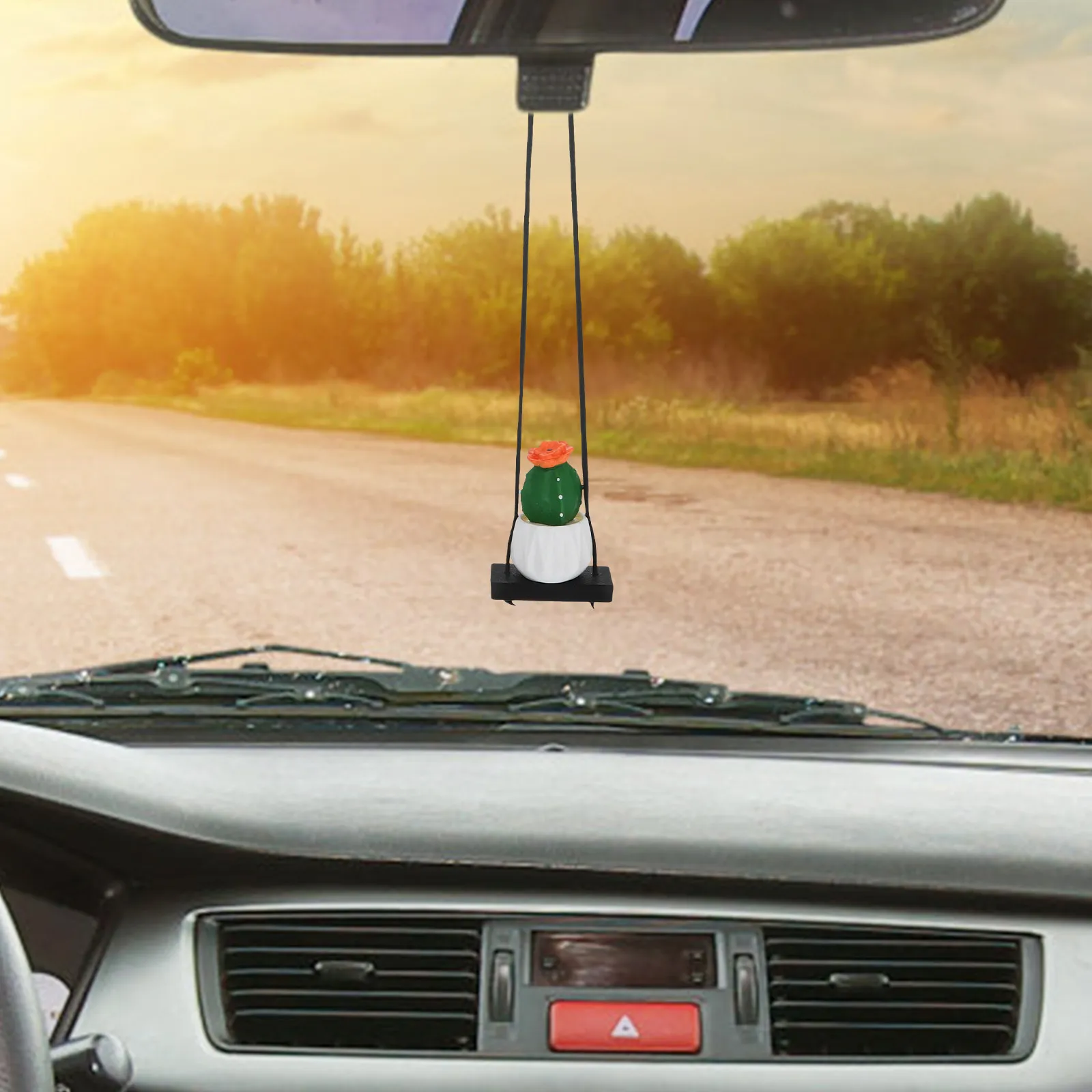 Car Hanging Ornament Resin Cactus Succulent Rearview Mirror Pendant Cute Potted Plant Interior Decor