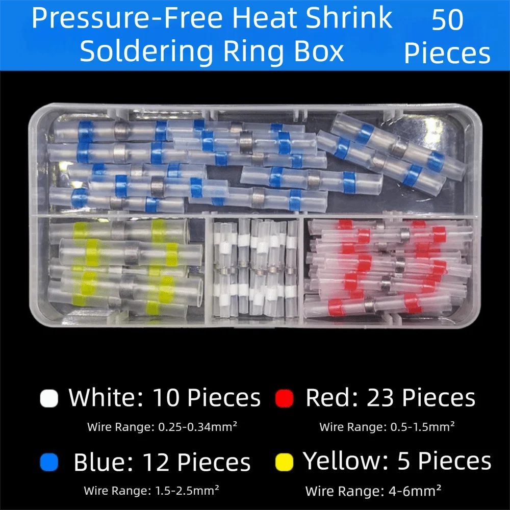 50/100Pcs Waterproof Heat Shrink Solder Sleeves Thermal Insulation Thickening Solder Ring Heat Shrink Tubing Insulated with Box