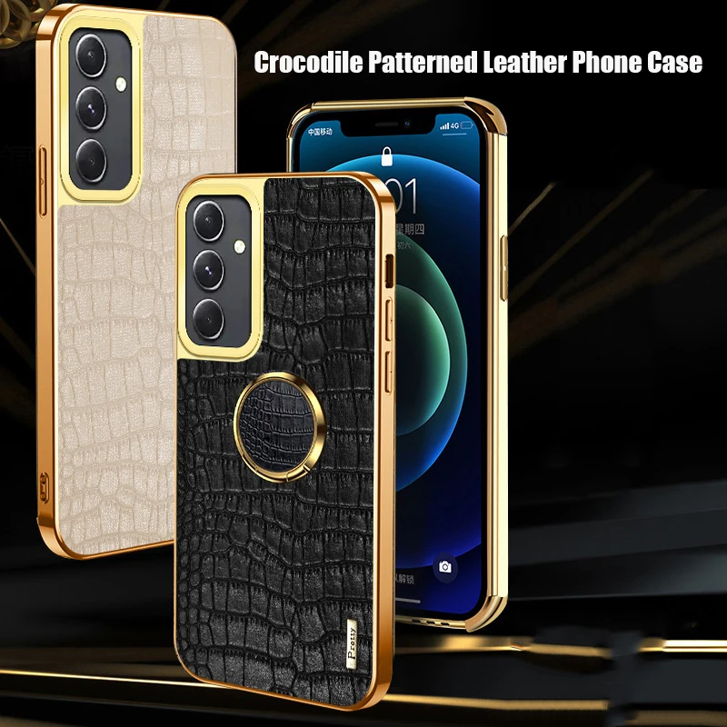 

Автомобильный держатель с вращающимся на 360 ° кольцом, кожаный чехол для телефона Samsung S23 S22 S21 S24 Ultra S20 FE A55 A54 A53 A52 A35