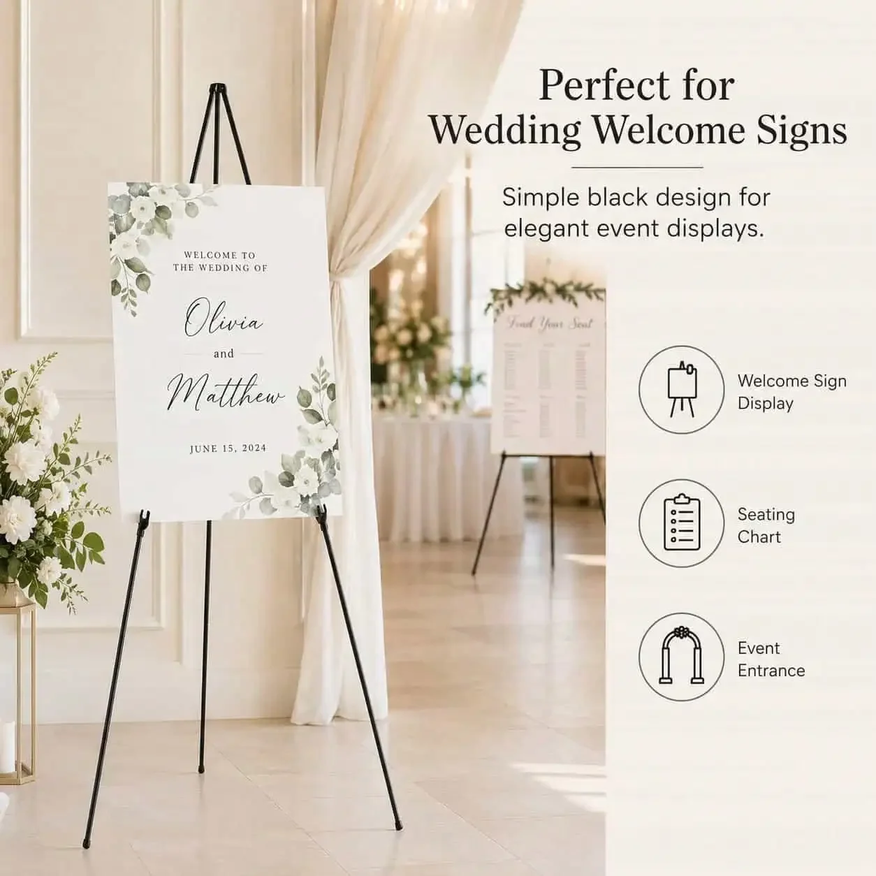 Presentation Easel Stand,66.14in Height Adjustable Folding Tripod Sign Holder,Portable Metal Floor Display For Office Meetings,Training Sessions,Classroom Boards,Trade Shows,Posters And Visual Displays,Black Or White