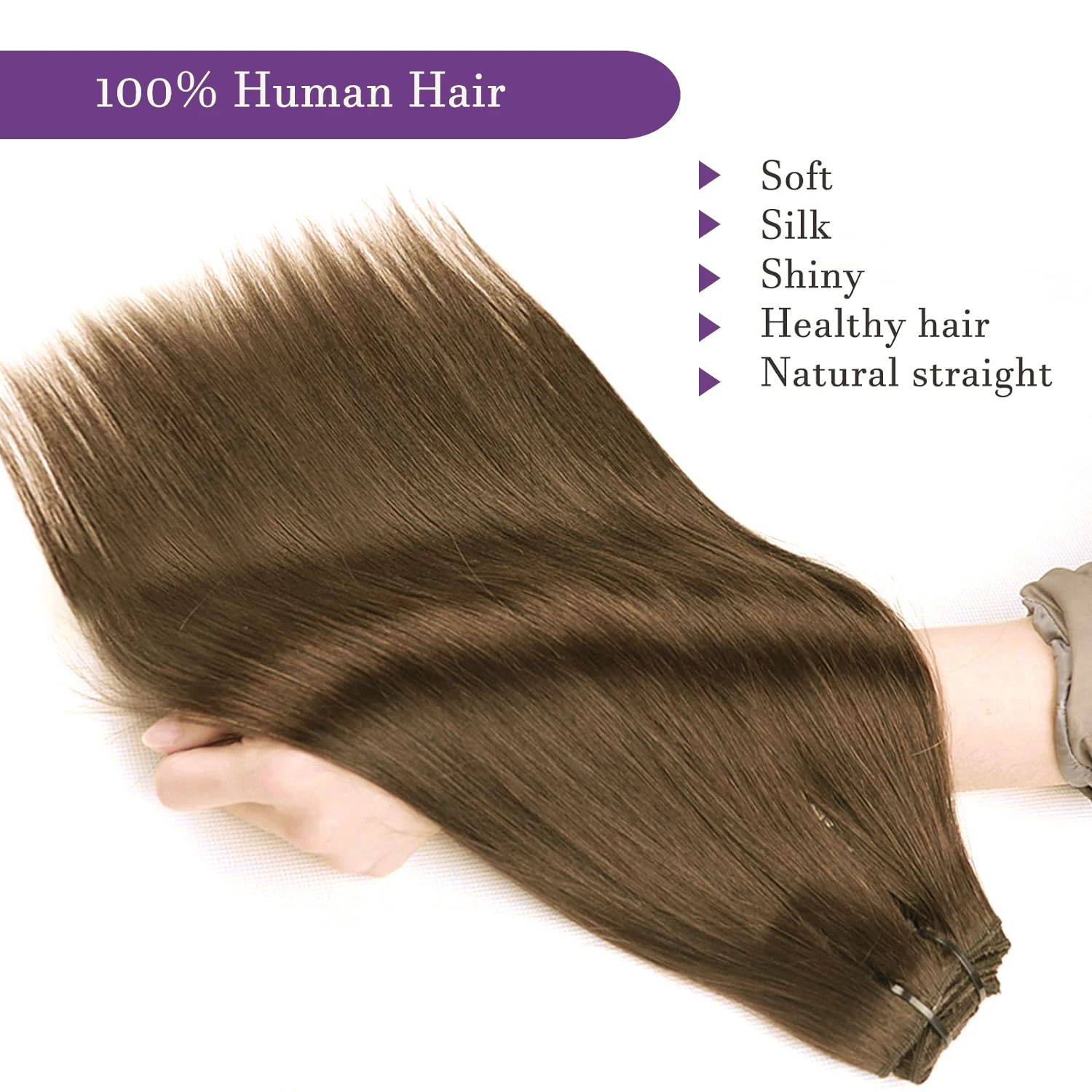 Grampo em extensões de cabelo para mulheres, cabelo humano real, cinza marrom, cabelo remy, Ins, 16-26 em, 120g, 240g, 8pcs, #8