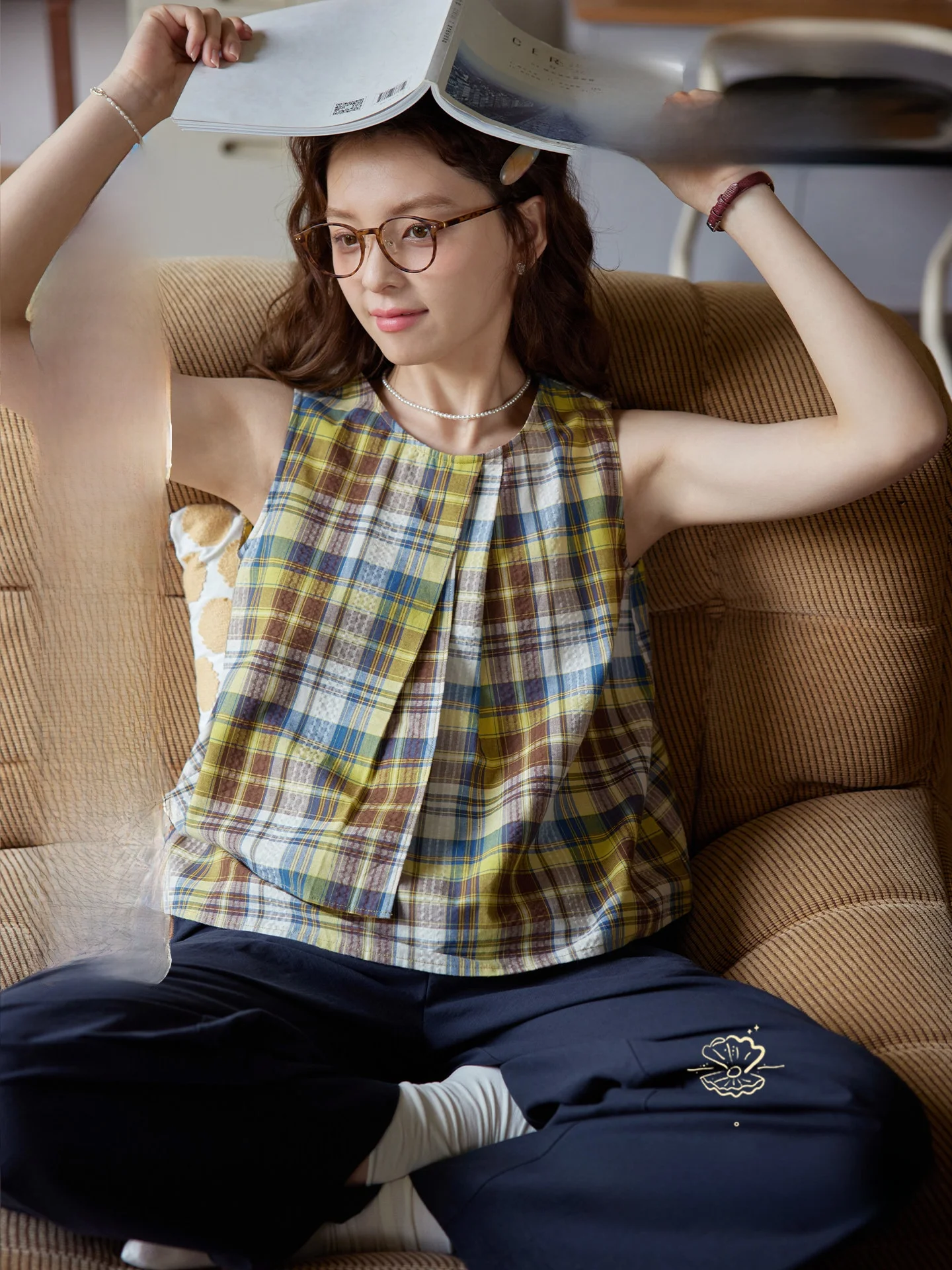 

Nov Et Vintage Plaid irt Women's Svel Top Irregular Design Cotton Summer Casual round Ne Pullover Dr irt