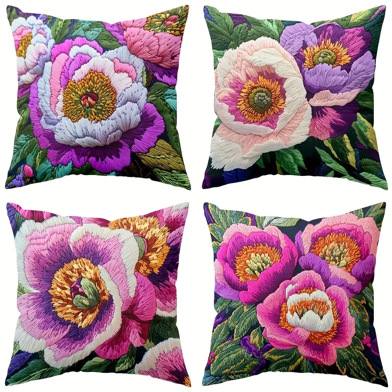 1/4pcs Colorful Floral Embroidered Pillowcases Sofa cushion cover home bedroom room decoration