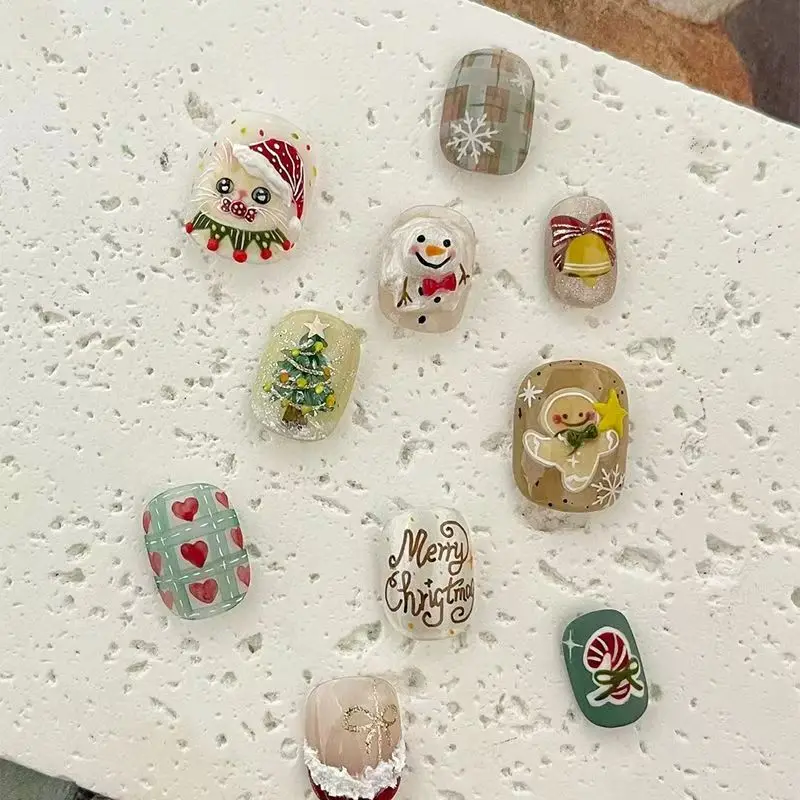 Christmas New Santa Claus Christmas Cat Pure Beauty Girl Delicate Handmade Nail Removable Nail Patch Nails Press On