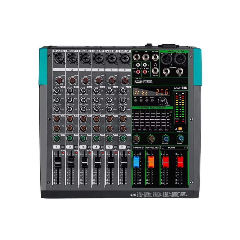 

Professional Audio Mixer 6 Channel DJ Mixing Sound Board Console Desk System Interface Built-in 256 Reverb Effect