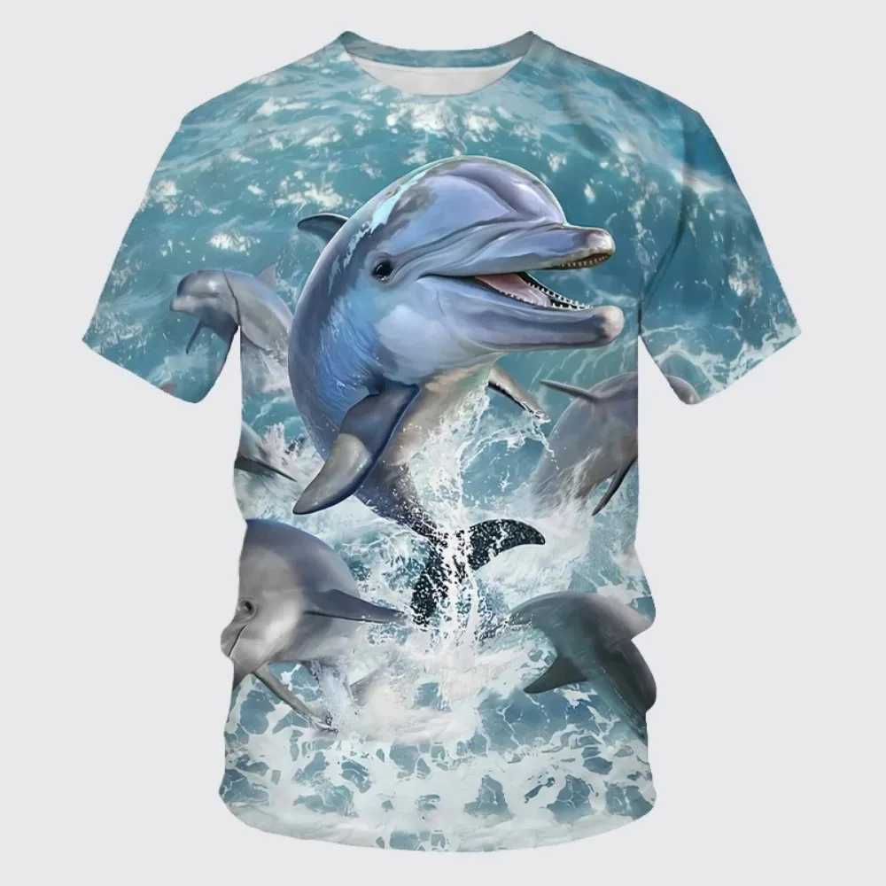 New Harajuku Cute Dolphin Pattern 3D Printed Breatha Quick-Dry Men's T-Shirt Outdoor Street Fashion Casual Parent-Child Clothing