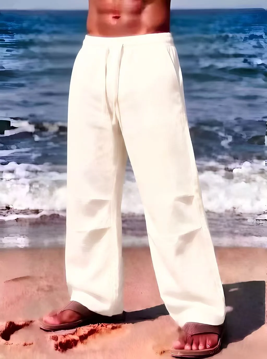 2026 New Casual Wide Leg Pants Loose Wear-Resistant Fabric Solid Color Drawstring Waist Outdoor Versatile Casual Fashion Long Tr