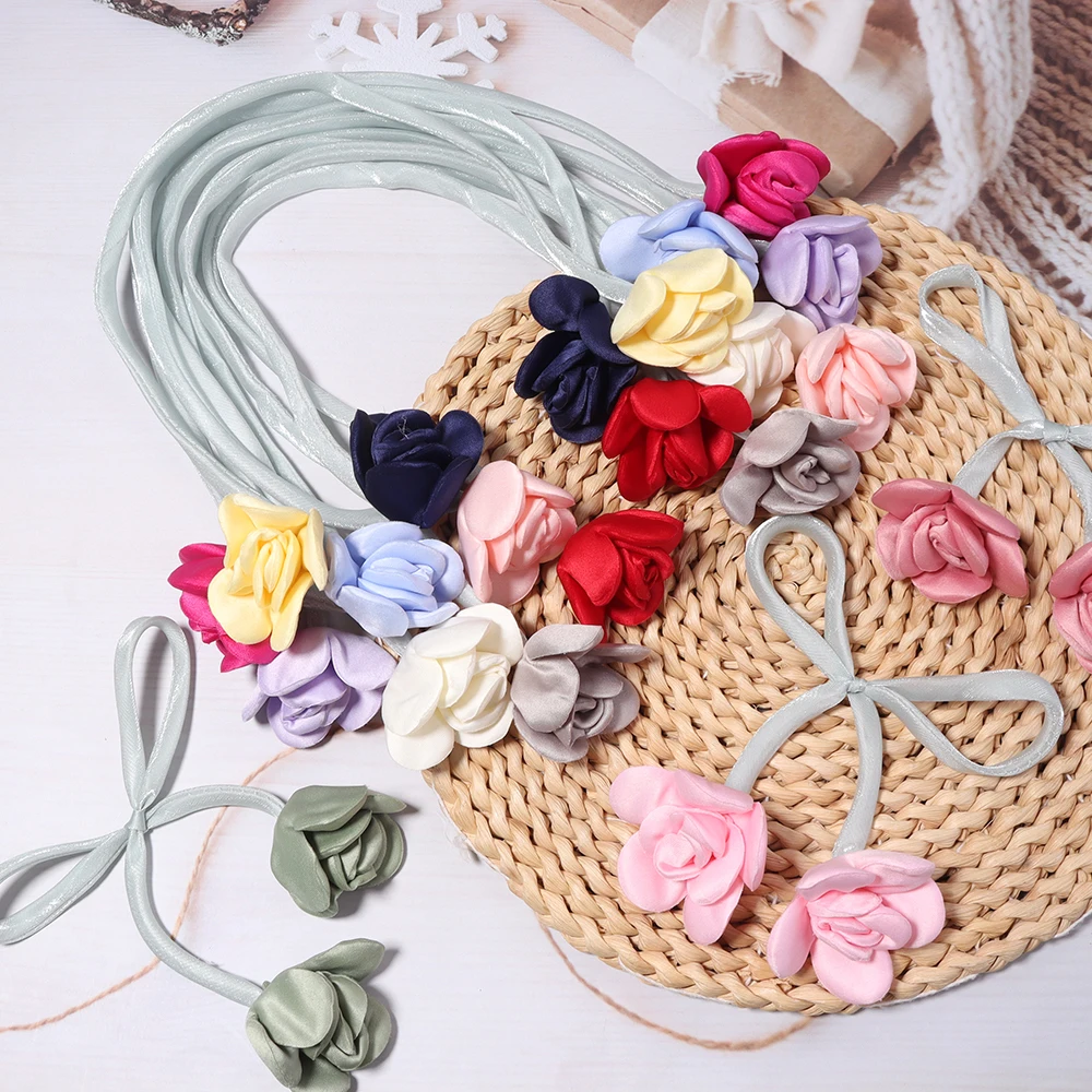 5pcs Fabric Double Ended Rose Flower Colorful Polyester Ribbon Flower For DIY Handmade Garment Headwear Decoration Accessories