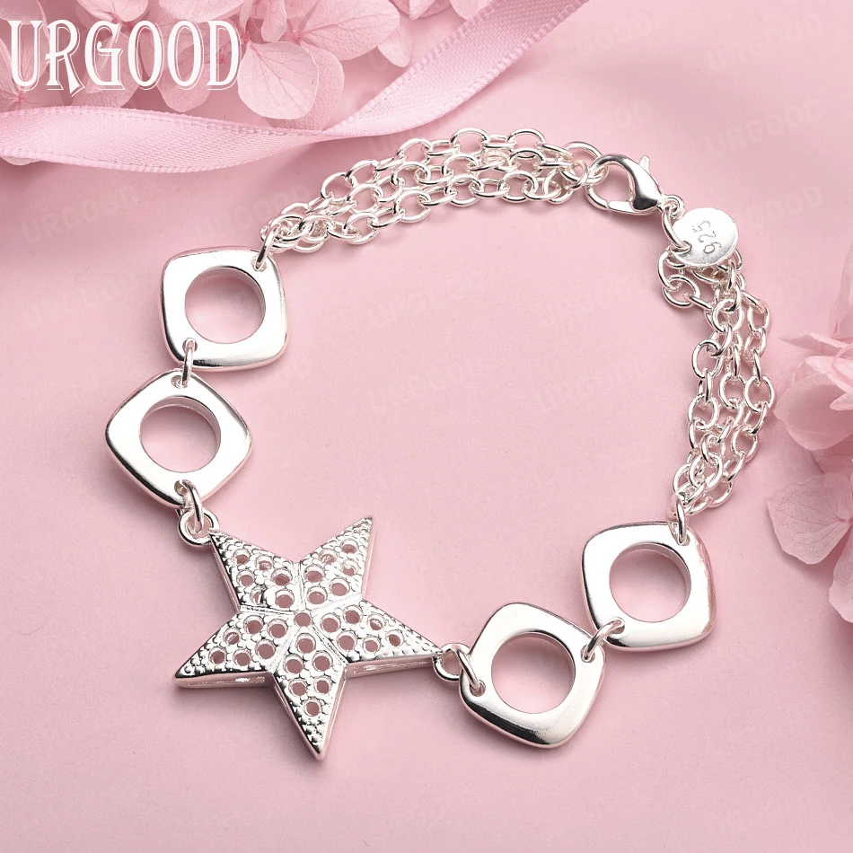 

Браслет из стерлингового серебра 925 пробы с квадратными, круглыми и звездными элементами для женщин, подарок на вечеринку, помолвку, свадьбу, модные украшения