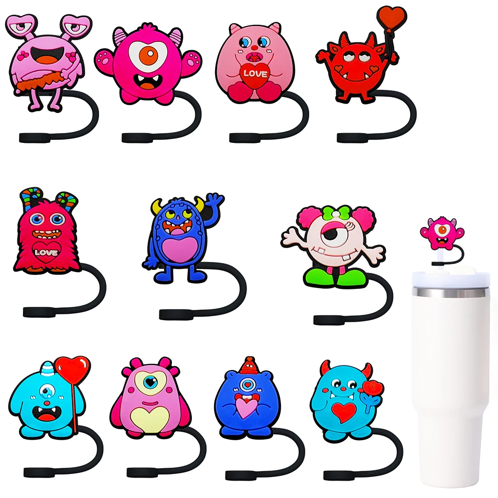 10mm Valentine's Day Little monster silicone straw cap reusable spill-proof drinking stylish straw fit cup straw cap pendant