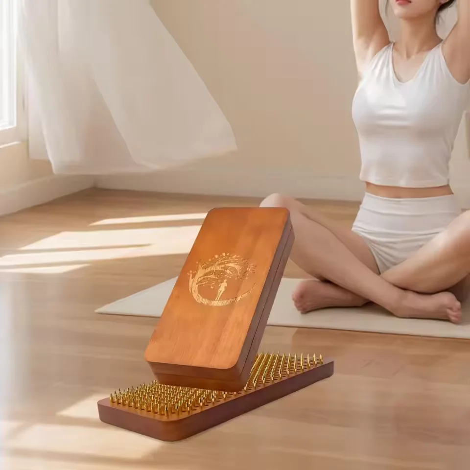 Wooden foot massager board wooden yoga board Acupuncture foot massager natural board beginner copper nail board