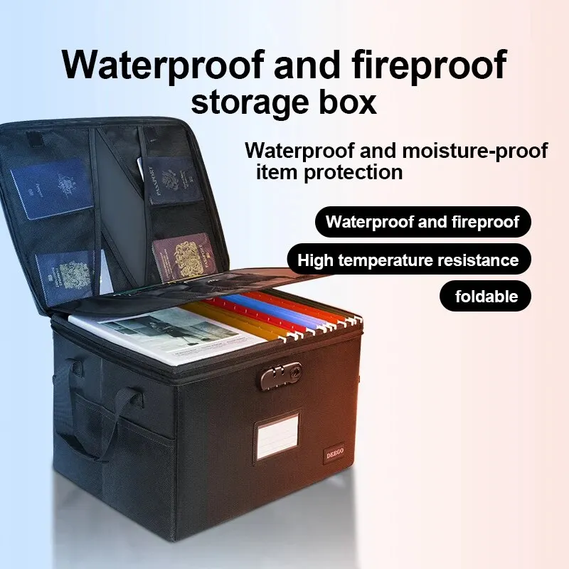 Firproof Document Box Office Large Capacity Waterproof Safe Case Zipper Lock Fireproof Document Bag for Valuables File Storage