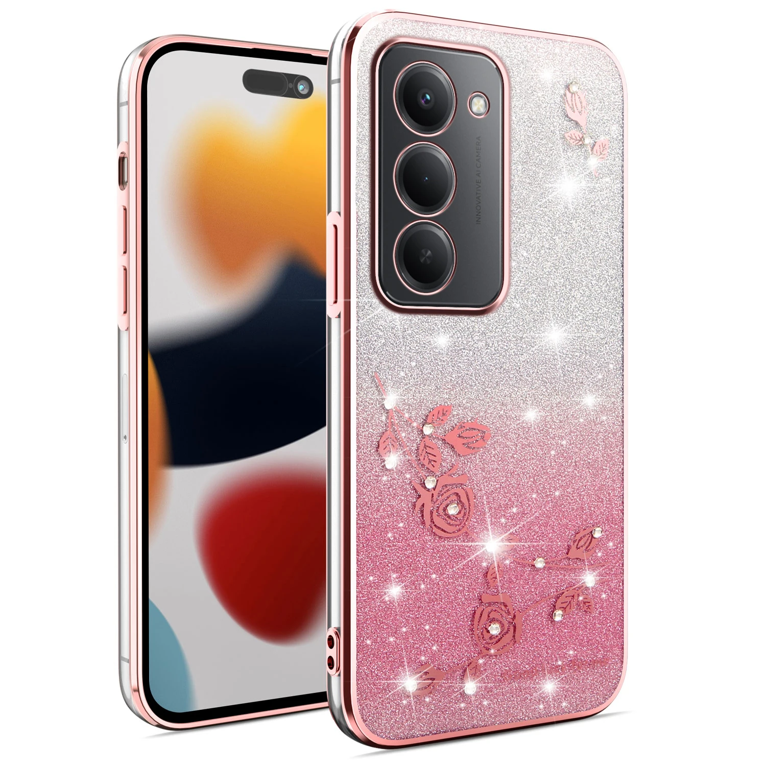 Für Redmi Note 14 Pro Hülle, Diamant-Glitzer-Blume, klare Beschichtung, Anti-Fall, stoßfest, weiche Abdeckung, Redmi 15 15C A5 14C 13 Mi 15T