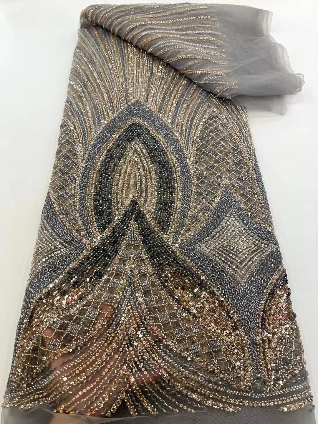 

French luxurious chiffon embroidery beaded, African sequined lace fabric, high-quality Nigerian dress