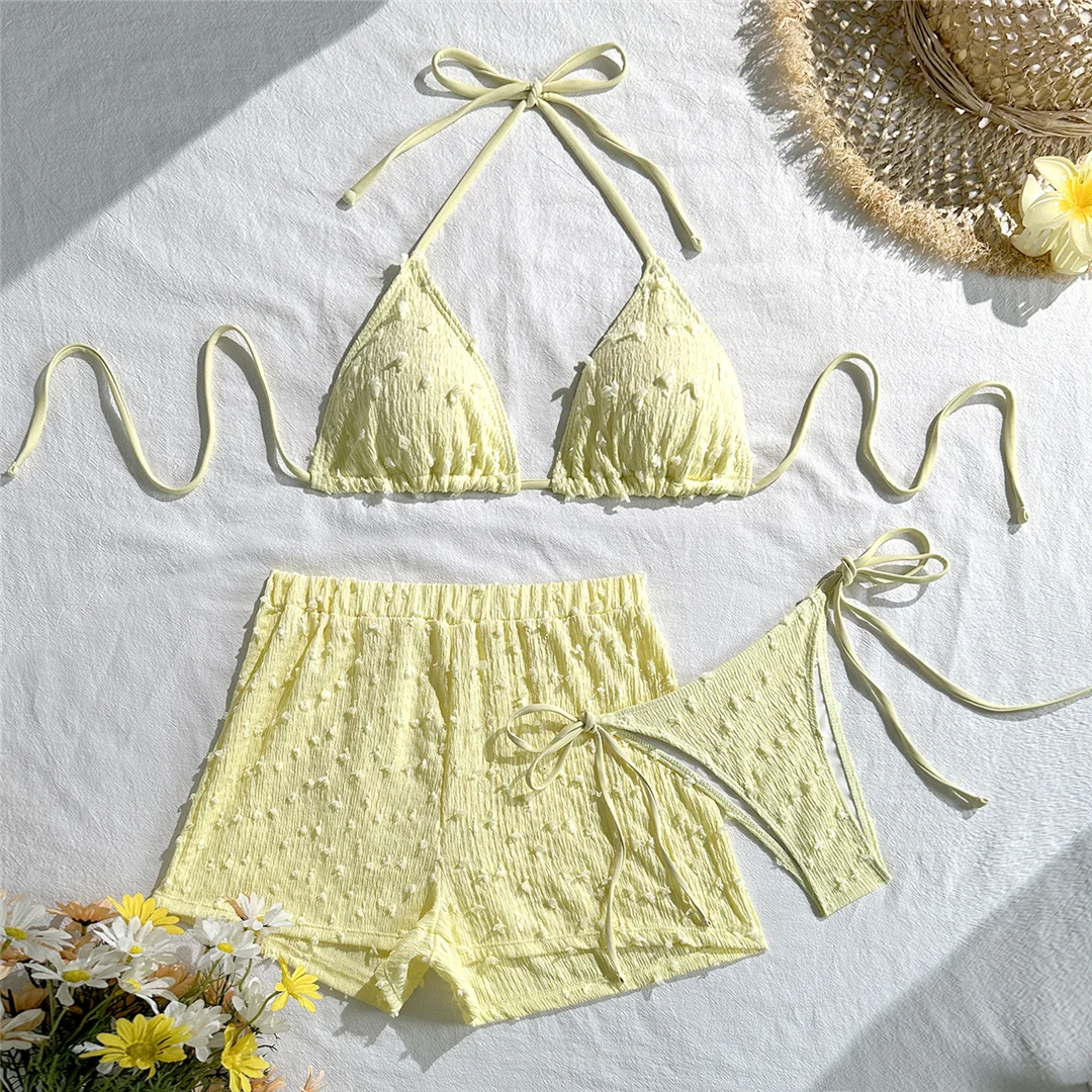 4 Farben, verführerischer Bikini mit Trägerdesign, Damen-Badeanzug, dreiteiliges Bikini-Set mit Shorts, Damen-Badebekleidung, Badeanzug, Schwimmbekleidung V7843W. – Detail 19