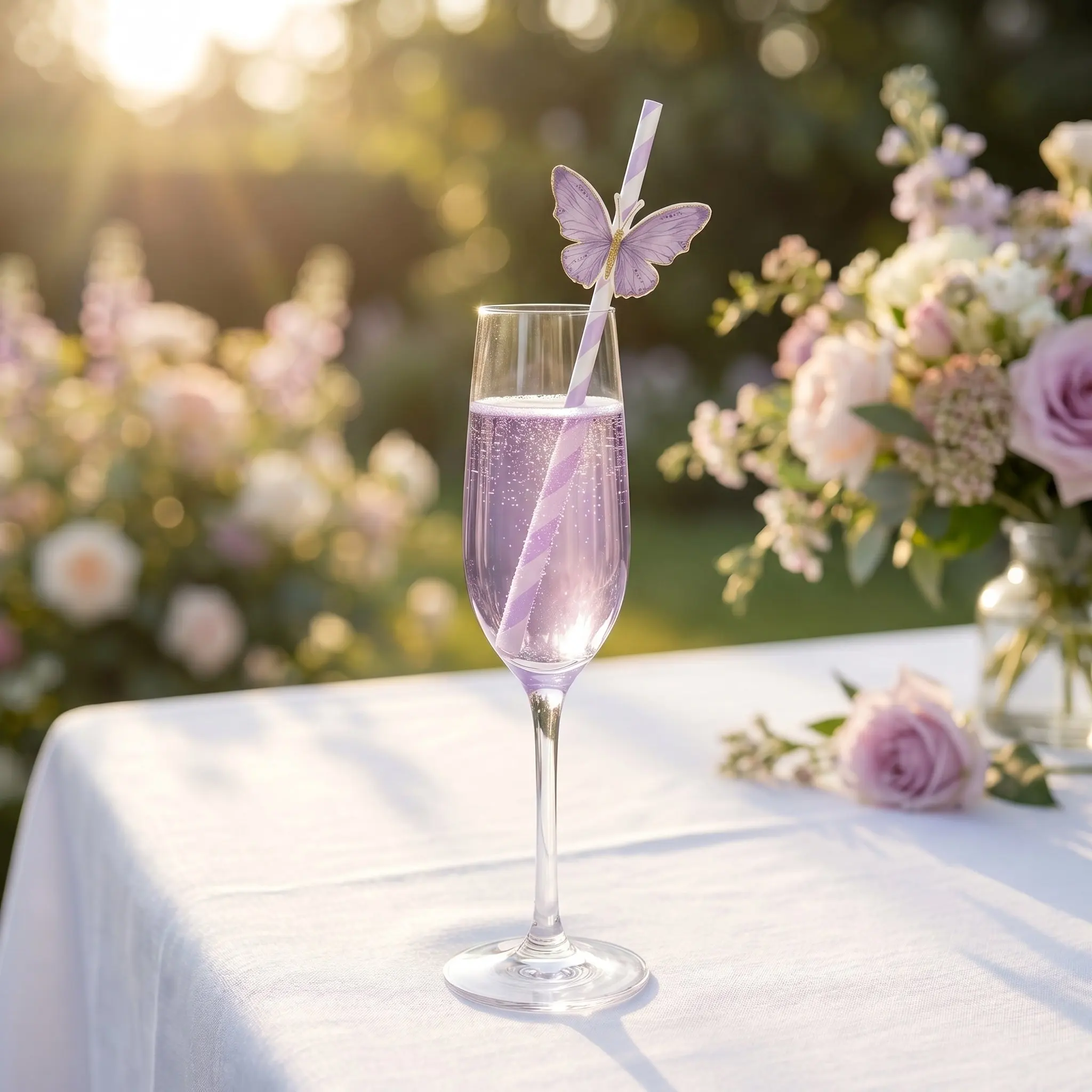 60Pcs Butterfly Paper Straws Purple Striped Party Drinking Straws Birthday Wedding Shower Cocktail Pool Beach Decorations