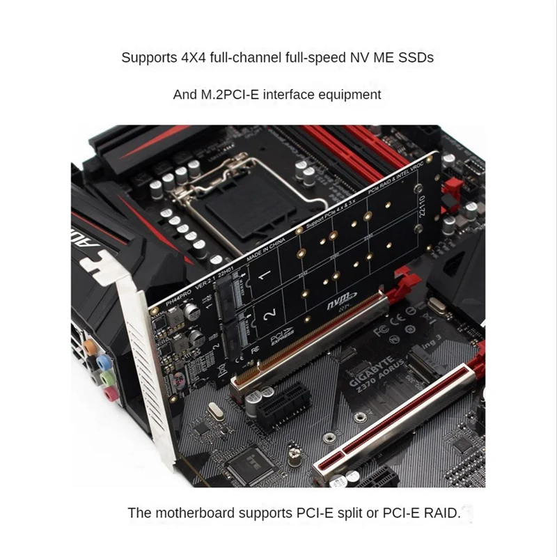 PCIE 4.0 Dual-Disk Pciex16 auf M.2 M-Key NVME SSD-Erweiterungskarte, unterstützt 4 Nvme M.2 M Key 2280 SSD-N36R