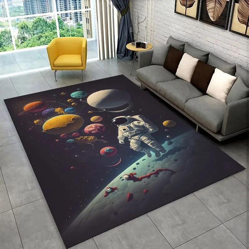 Cartoon Astronaut Spaceman Planet Large Area Rug Non-slip Carpet for Bedroom Living Room Sofa Doormat Home Decor Floor Mat Gift