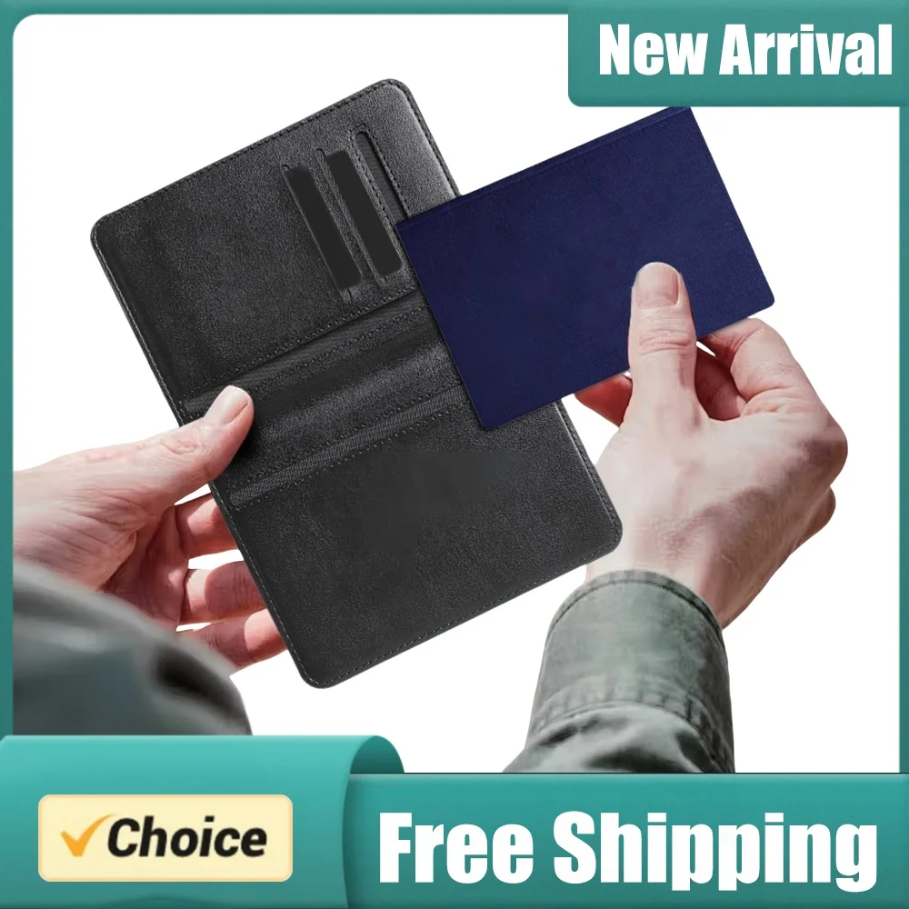 Leather Passport Wallet Smart Anti-Lost Tracker Location Compatible Multi-Card Slot Holder for Wireless Charging Travel